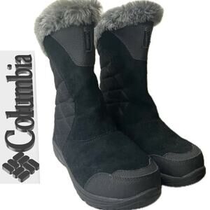 COLUMBIA BOOTS 200 GRAMS WINTER SNOW BLACK COZY FAUX FUR/ LEATHER SZ 7 GOTHCORE